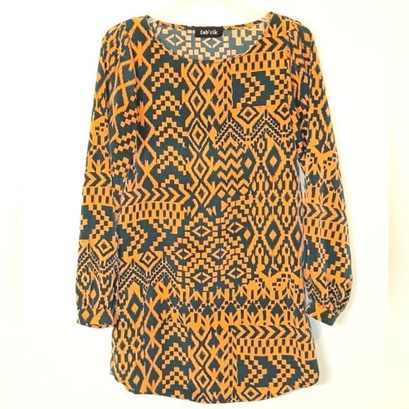 Orange & Navy Fab'rik Tribal Print Shift Dress - Picture 1 of 3